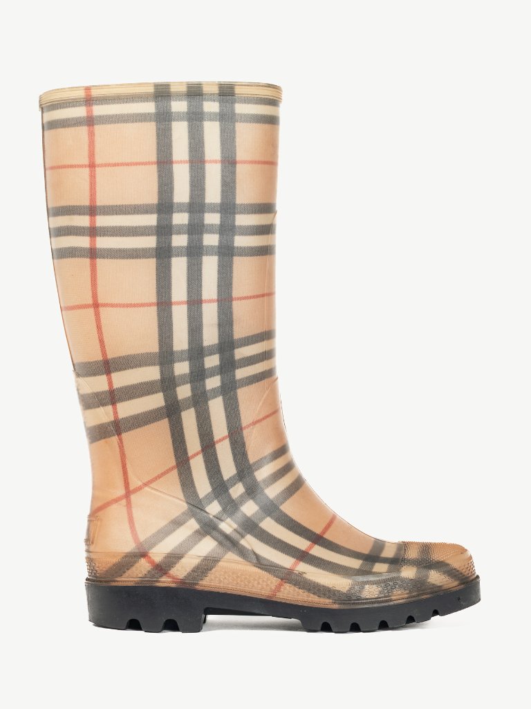 Burberry Haymarket Tall Rubber Rain Boots